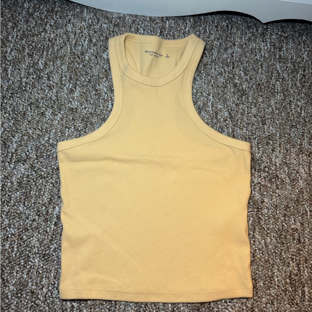 Abercrombie & Fitch Cream Ribbed Fitted Tank Top